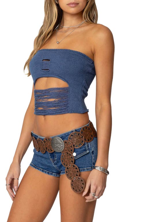 Shop Edikted Laurier Distressed Knit Tube Top In Blue