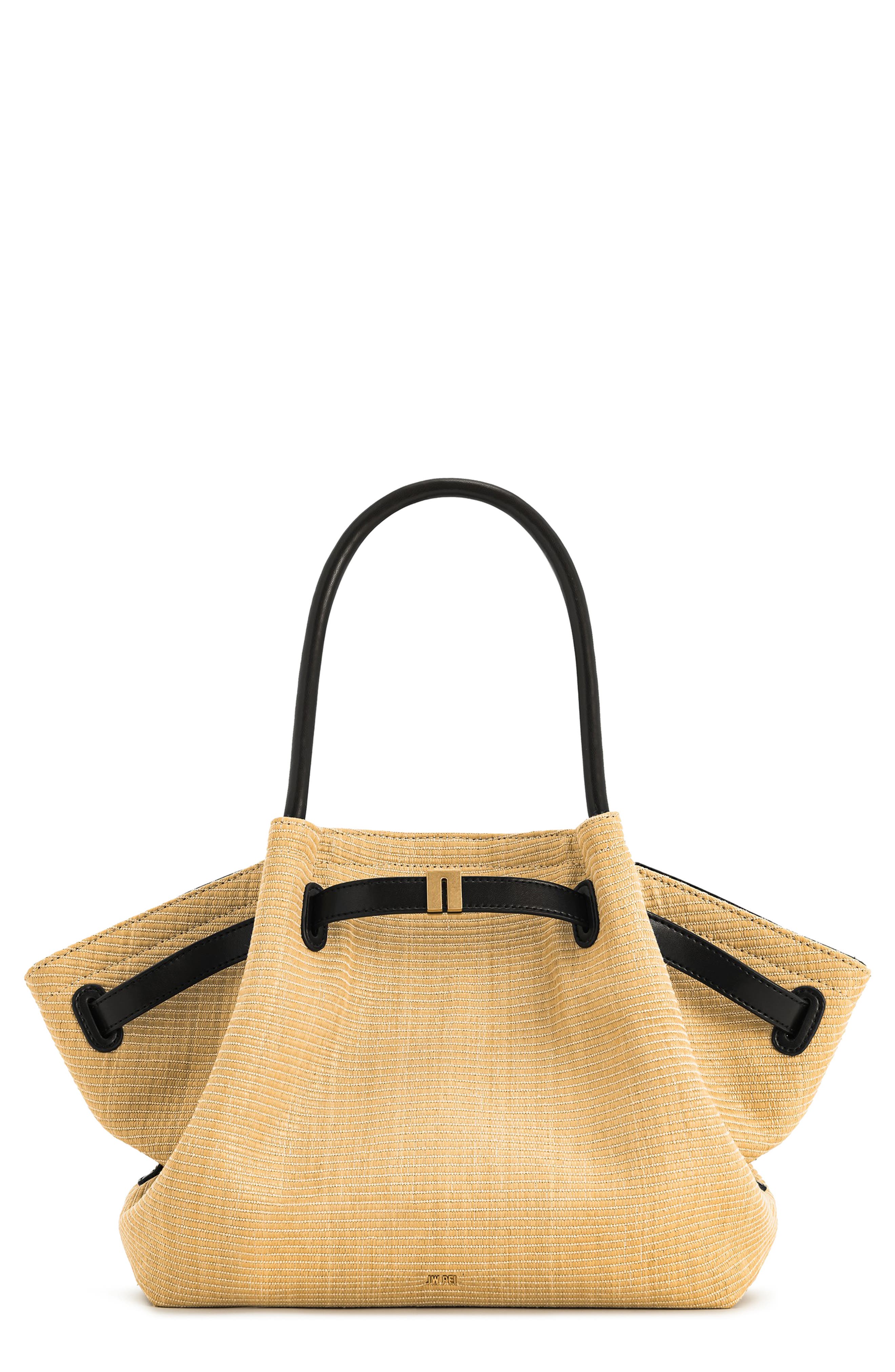 JW PEI Medium Hana Faux Straw Tote, Main, color, Brown Straw
