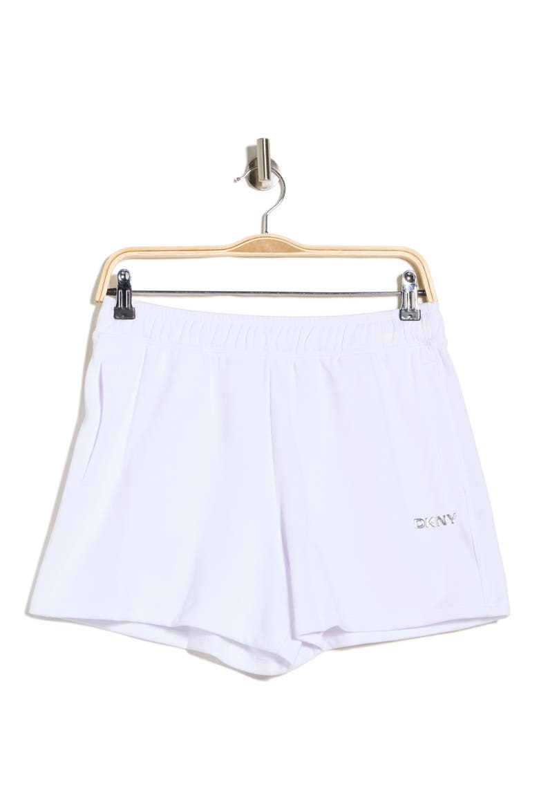 Metallic Logo High Rise French Terry Shorts, Alternate, color, WHITE