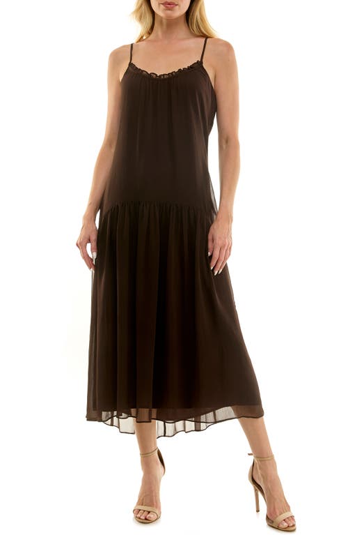Socialite Chiffon Slipdress & Ruffle Overlay Top Set In Brown
