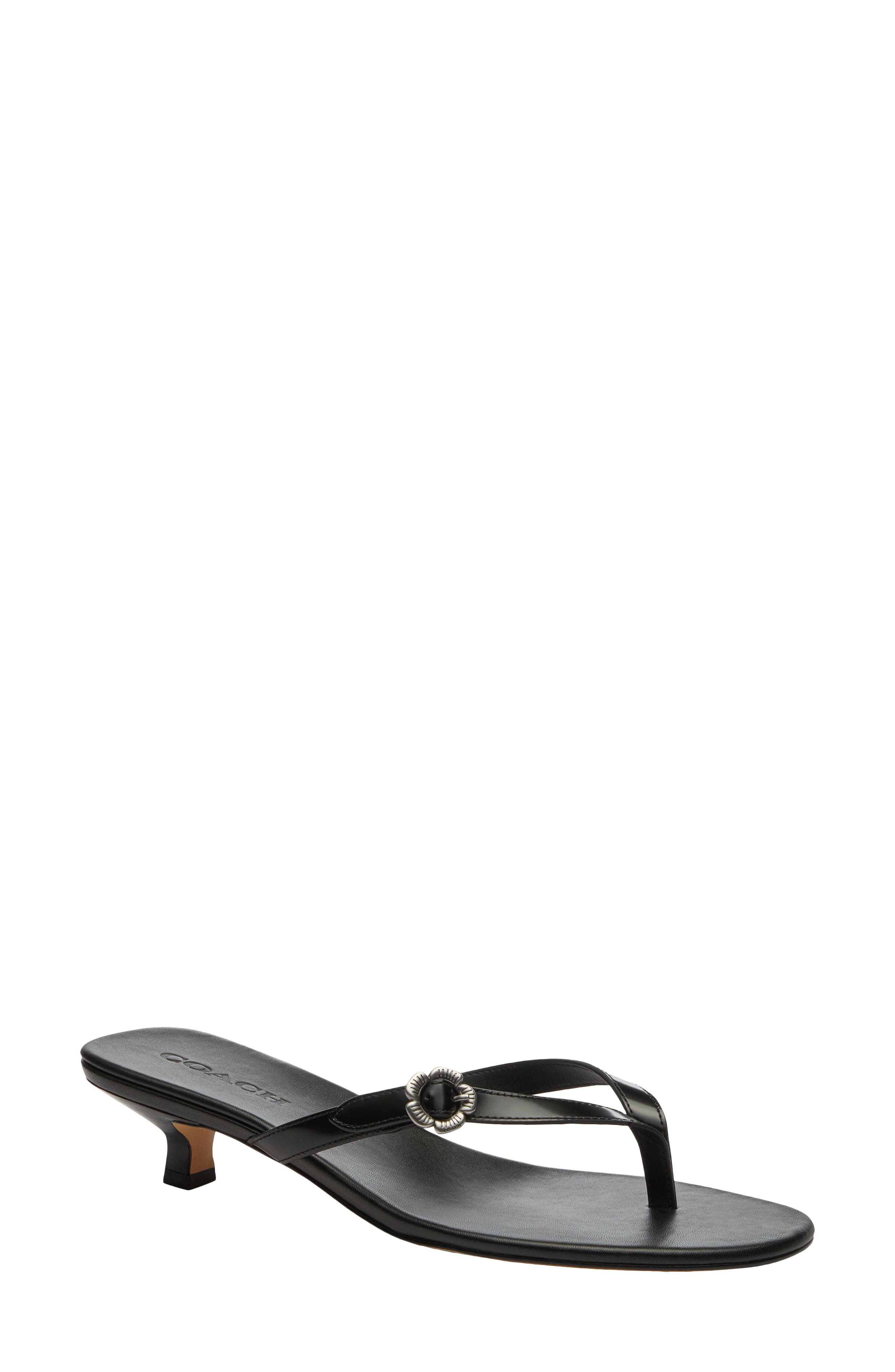COACH Tea Rose Kitten Heel Flip Flop, Main, color, Black