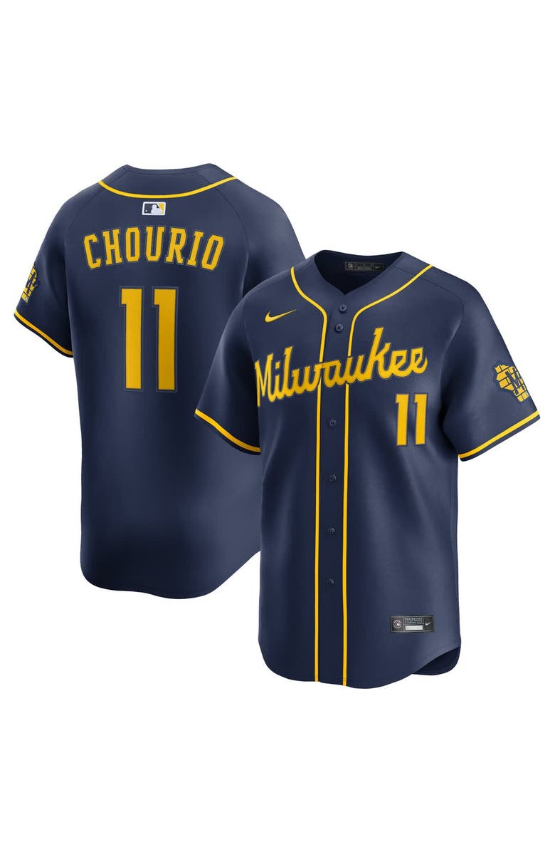 Nike Men's Nike Jackson Chourio Navy Milwaukee Brewers Alternate 2 Limited Jersey, Main, color, Navy