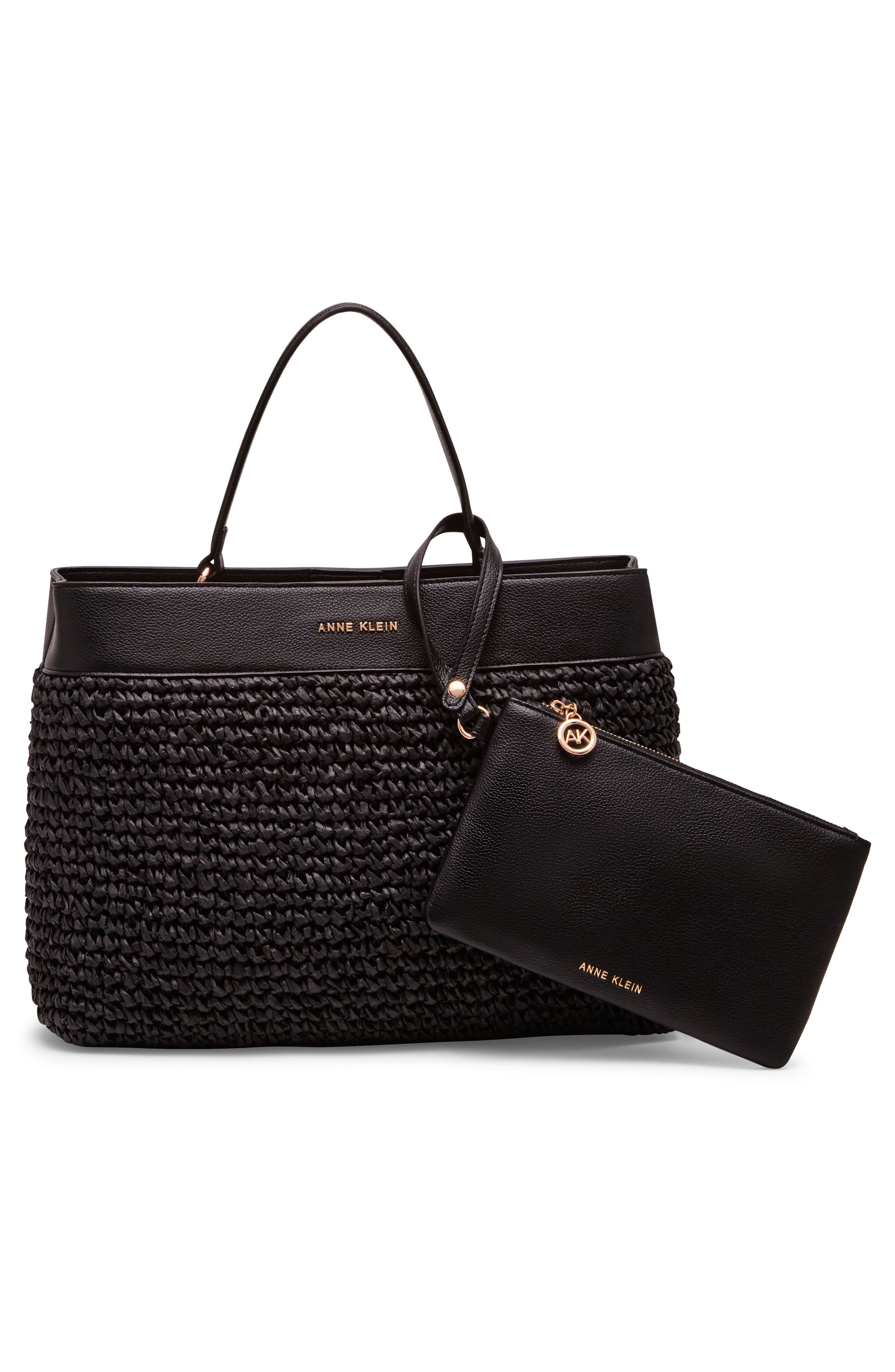 Anne Klein Woven Straw Satchel, Alternate, color, 