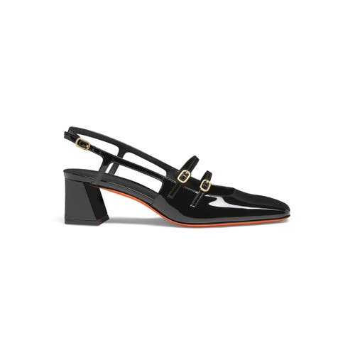 Santoni Mid-heel Slingback In Black