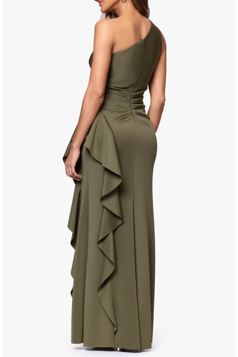 One-Shoulder Ruffle Scuba Crepe Gown, Alternate, color, OLIVE