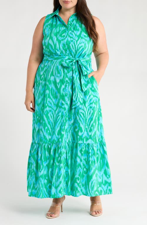 Sugarlips Penola Cileah Woodcut Floral Print Cotton Maxi Dress In Green