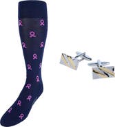 Trafalgar Rhodium and Gold Cufflinks and Mid-Calf Awareness Socks