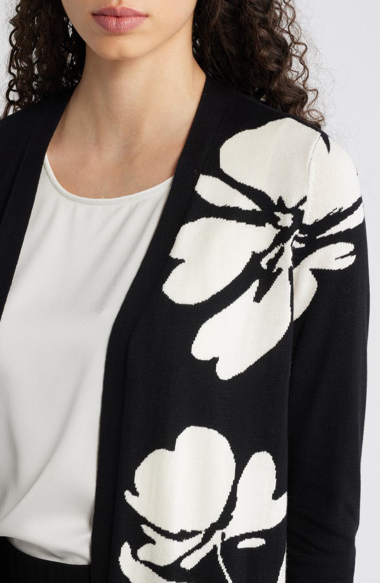 Anne Klein Floral Intarsia Open Front Longline Cardigan, Alternate, color, 