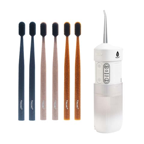 Ultimate Oral Care Bundle USB Rechargeable Collapsible Water Flosser & Wide Brush Head Charcoal Toothbrush