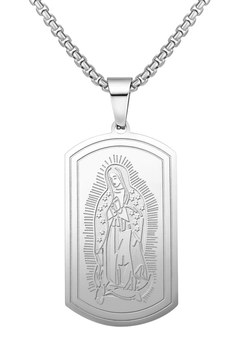 Men's Lady Guadalupe Dog Tag Pendant Necklace, Main, color, SILVER