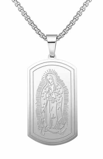 Men's Lady Guadalupe Dog Tag Pendant Necklace