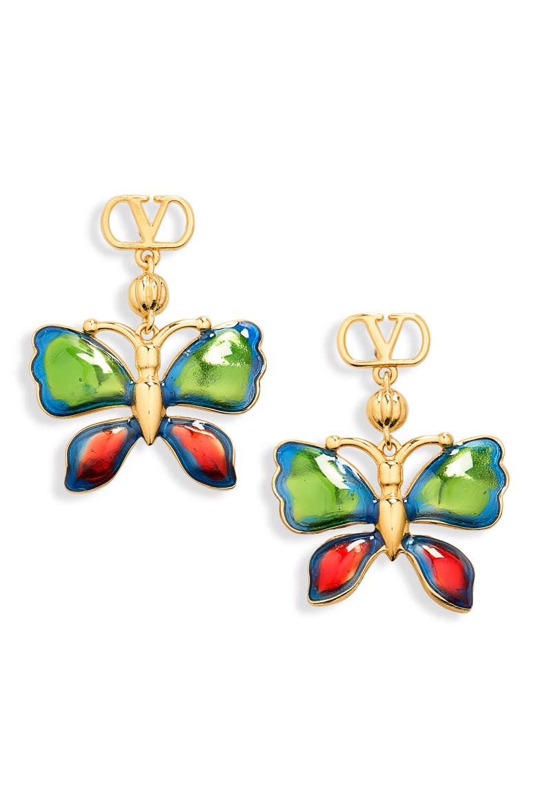 Enamel Butterfly Earrings, Main, color, GOLD