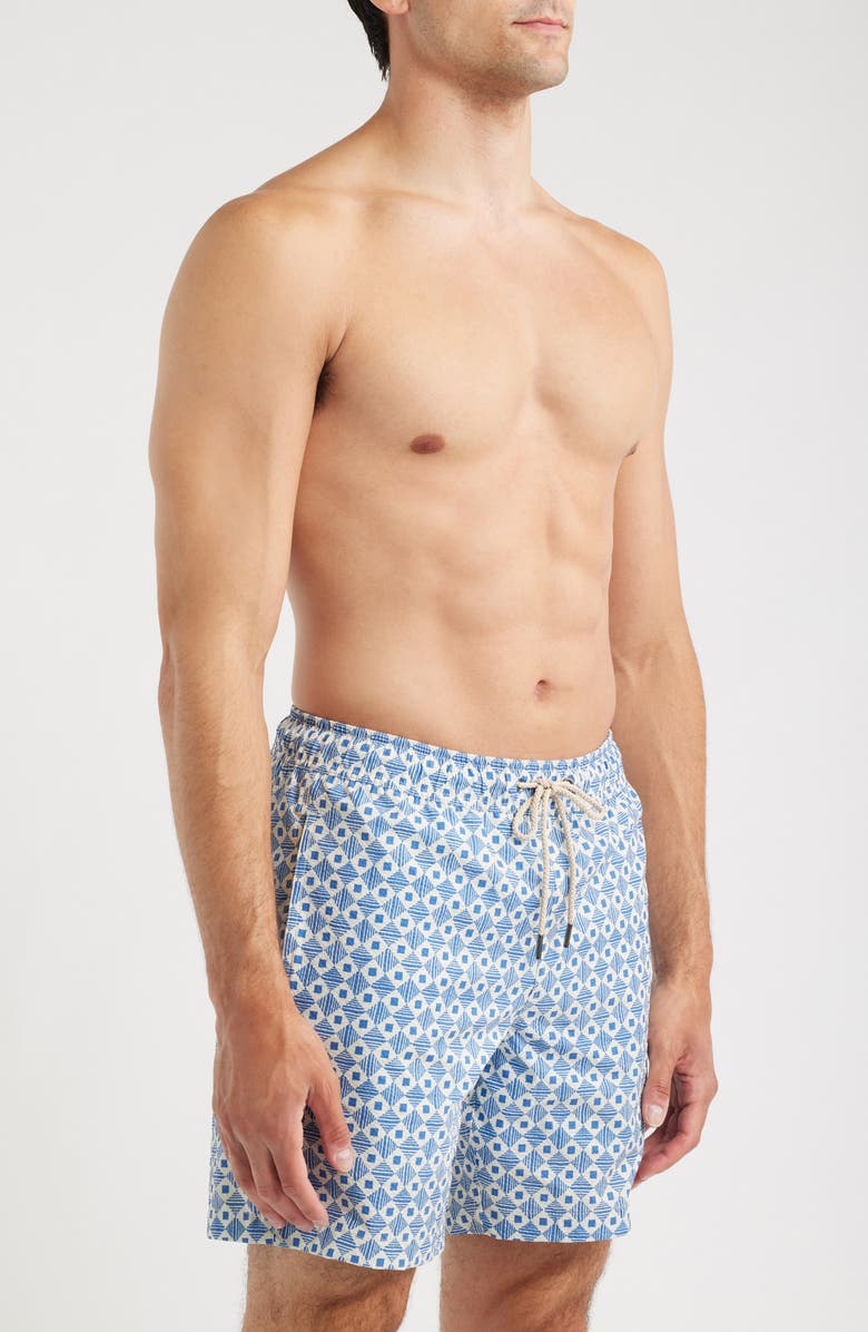 Fair Harbor The Bayberry Geo Print Water Repellent Swim Trunks, Alternate, color, Searsucker Sea Blue Tiles