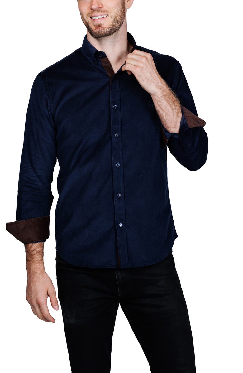 TailorByrd Corduroy Button-Up Shirt, Alternate, color, Navy