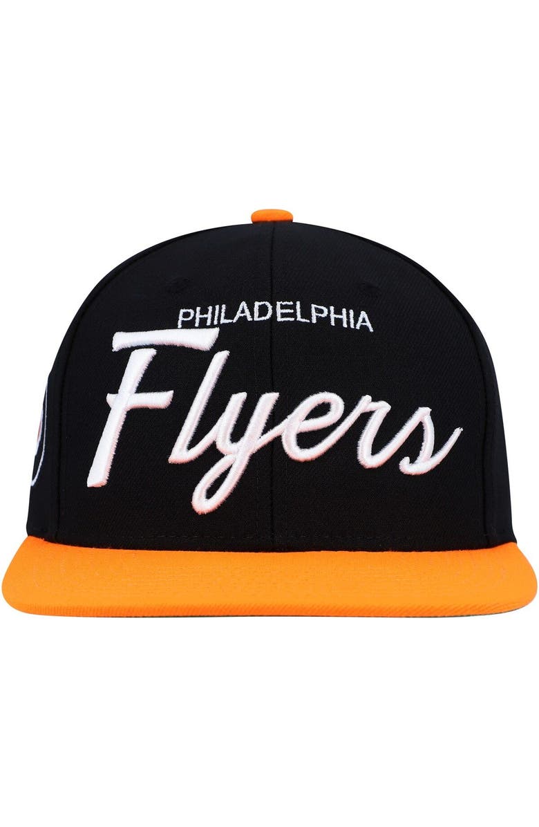 Mitchell & Ness Men's Mitchell & Ness Black/Orange Philadelphia Flyers Vintage Script Snapback Hat, Alternate, color, 