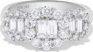 Ancona Fine Jewelry Triple Baguette Diamond Round Halo Ring in 14K White Gold
