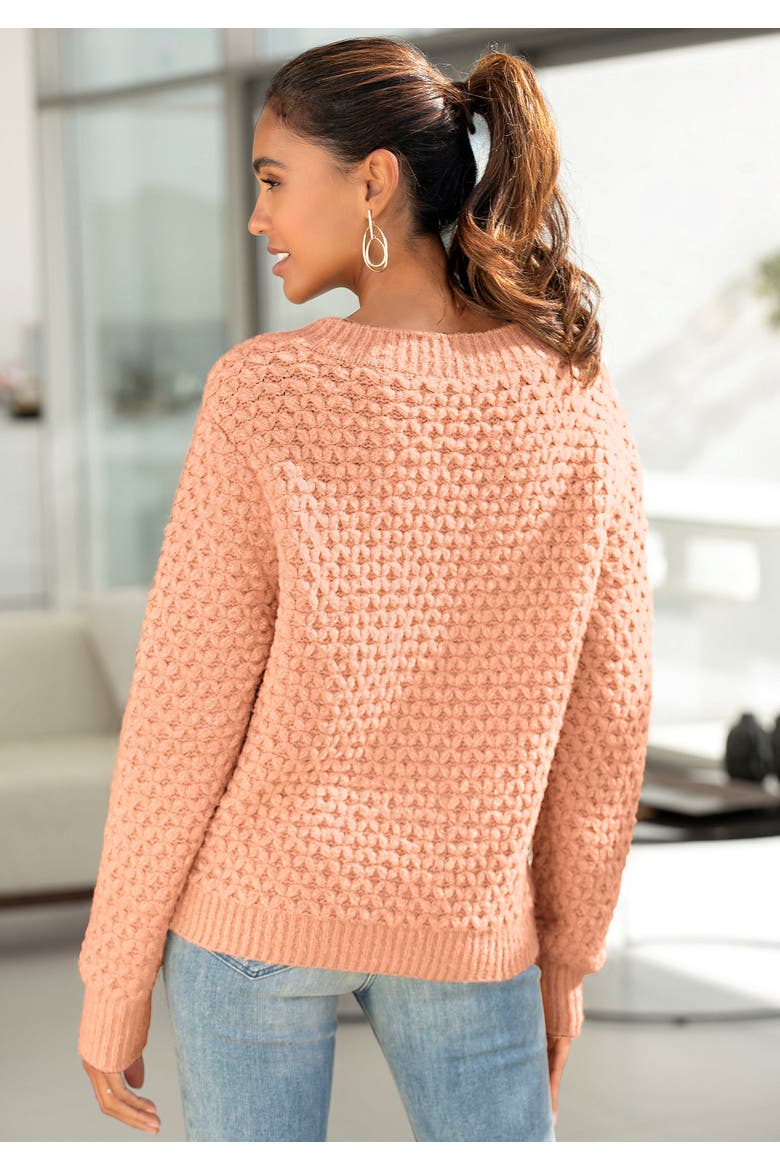 Textured Long Sleeve Sweater, Alternate, color, Peach