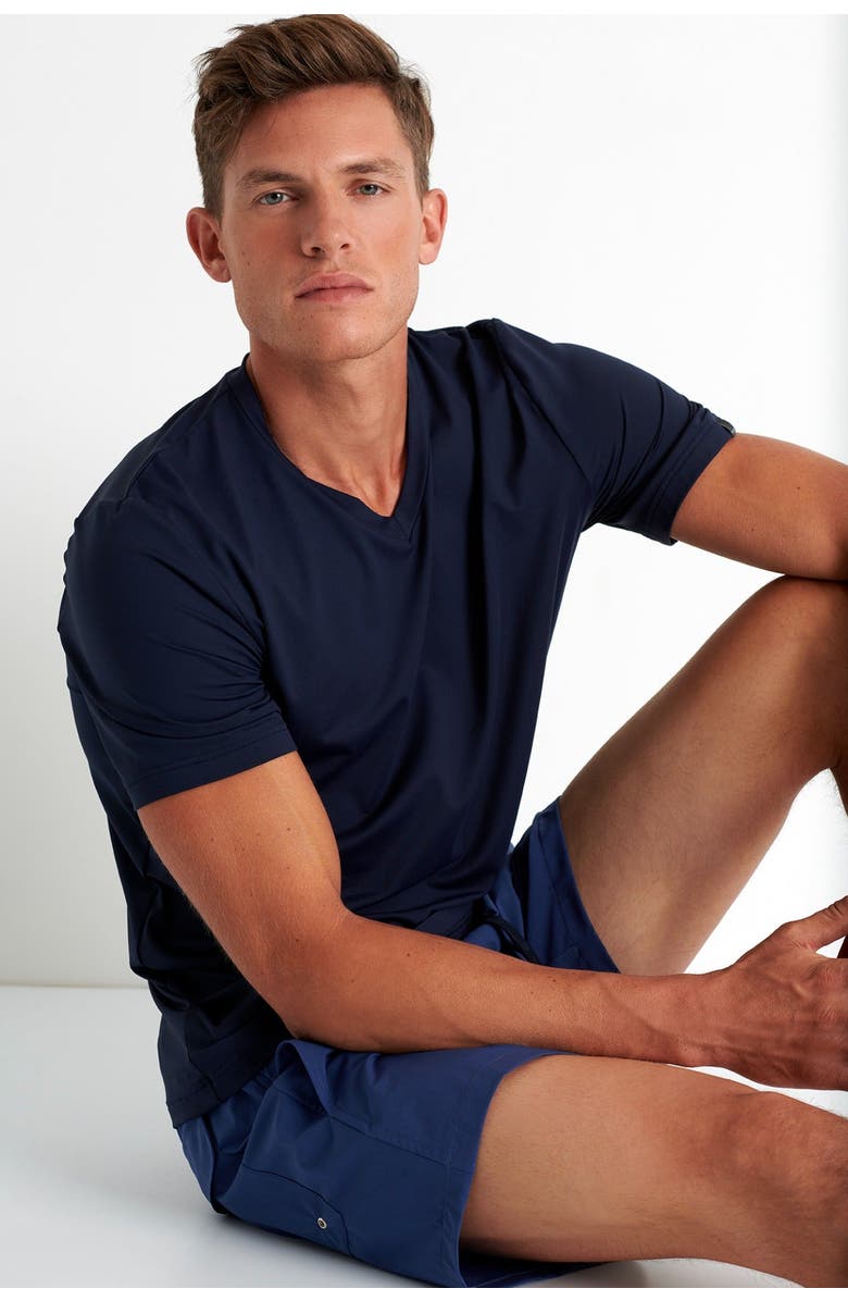 SHAN Microfiber V-neck T-shirt, Alternate, color, Navy