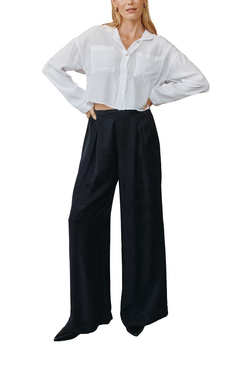 Inverted Pleat Pull-On Wide Leg Pants, Alternate, color, BLACK