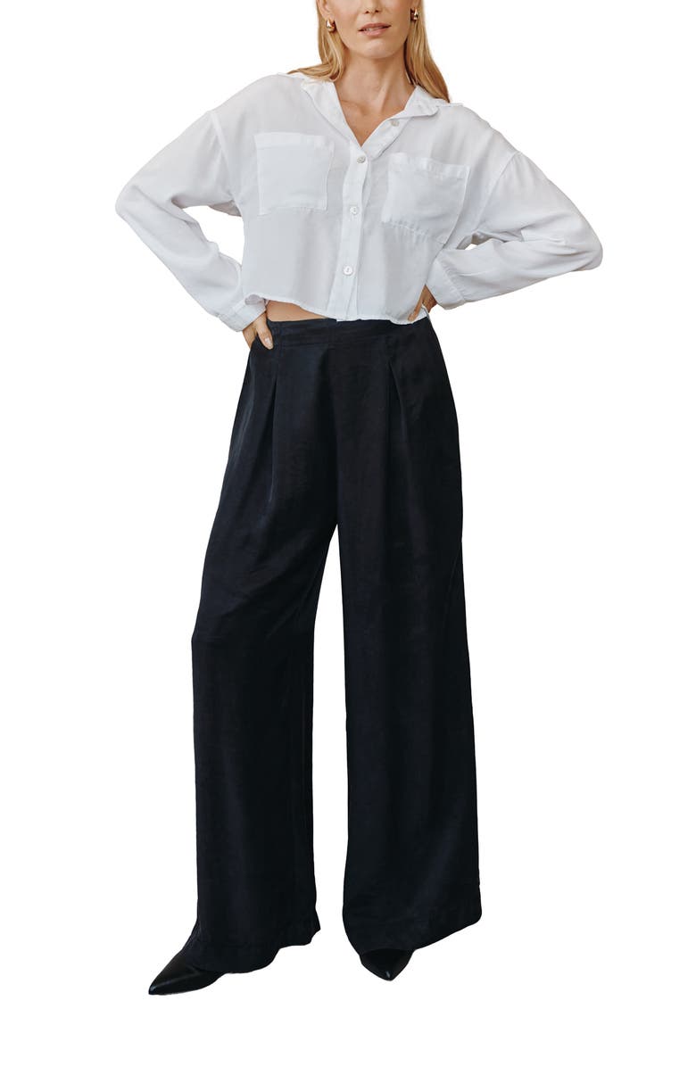 Bella Dahl Inverted Pleat Pull-On Wide Leg Pants, Alternate, color, Black