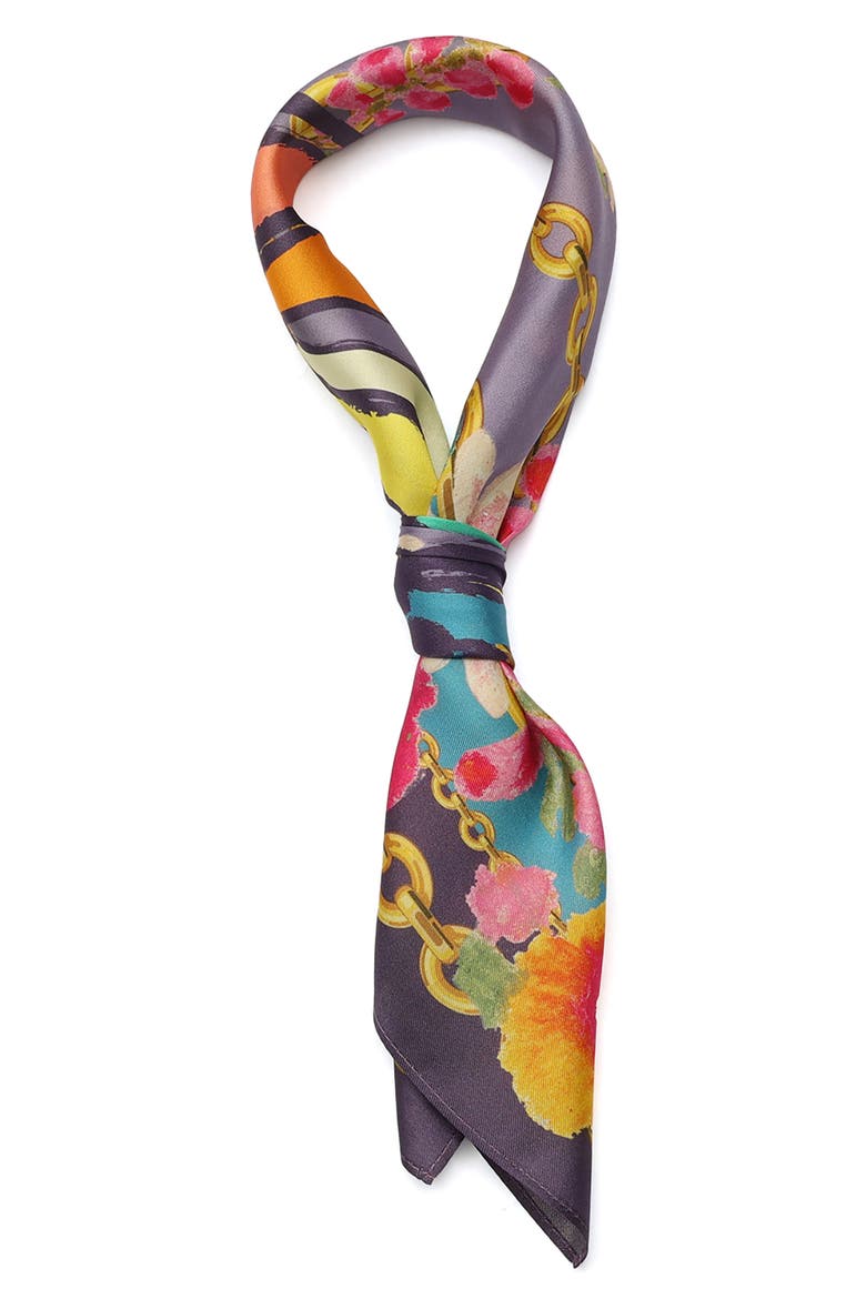 Floral Butterfly Square Silk Bandana, Alternate, color, RAINBOW
