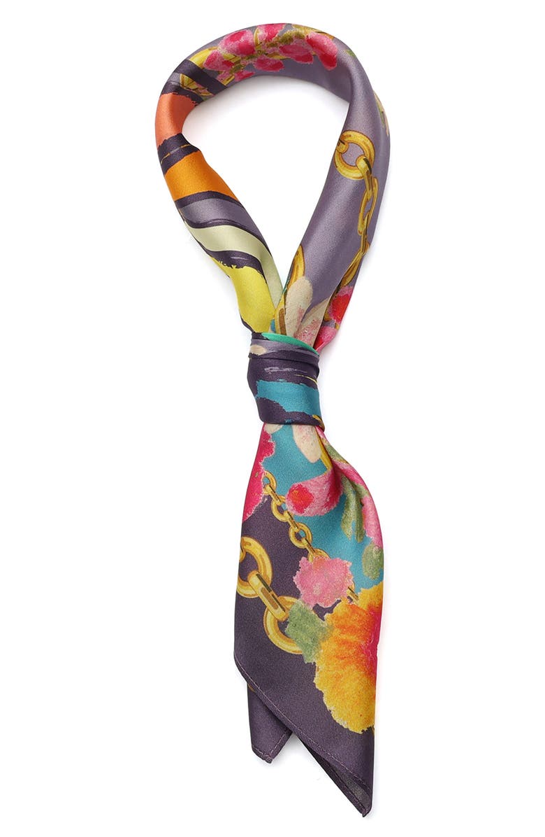 Kurt Geiger London Floral Butterfly Square Silk Bandana, Alternate, color, Rainbow