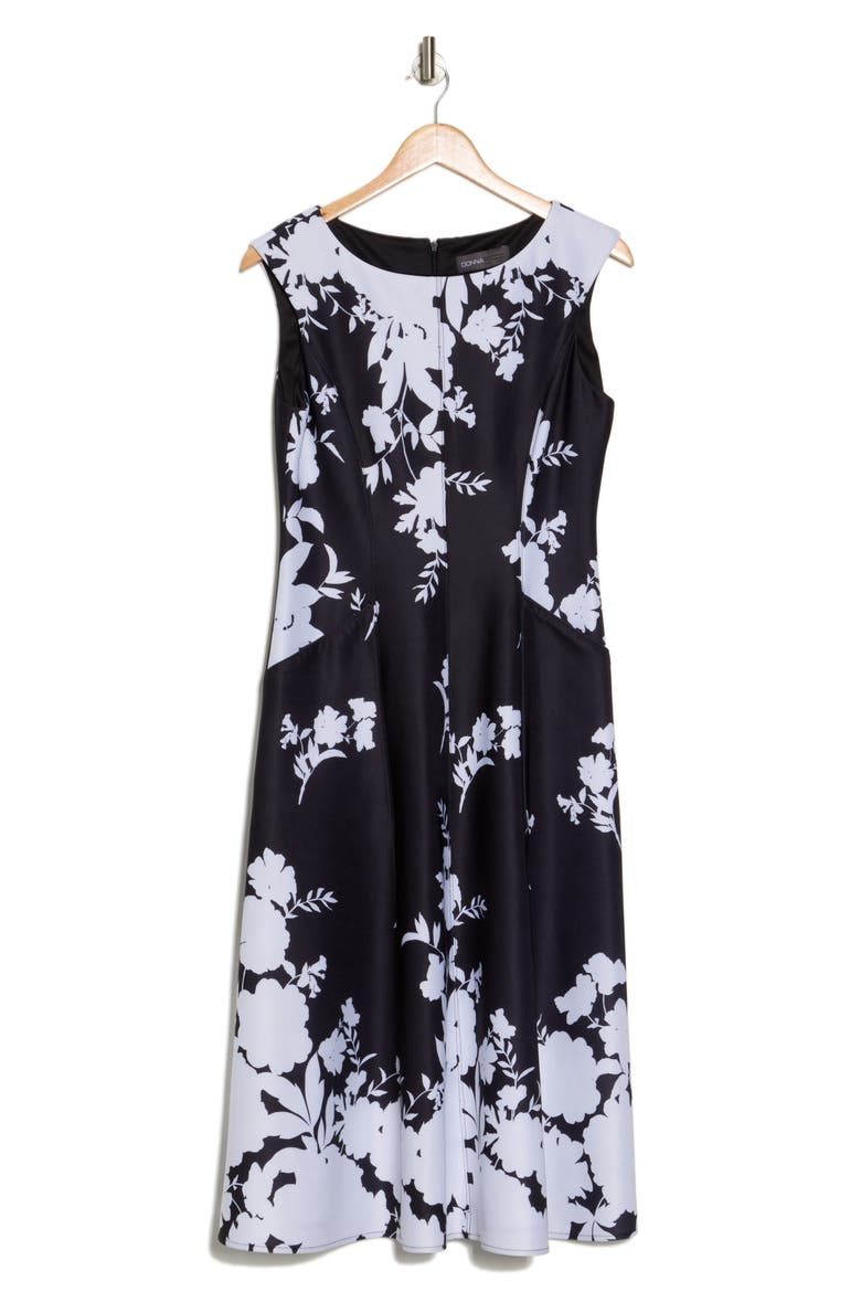 Floral Scuba Dress, Alternate, color, BLACK/ WHITE