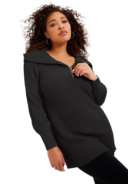 June + Vie Half-zip Sweater In Black