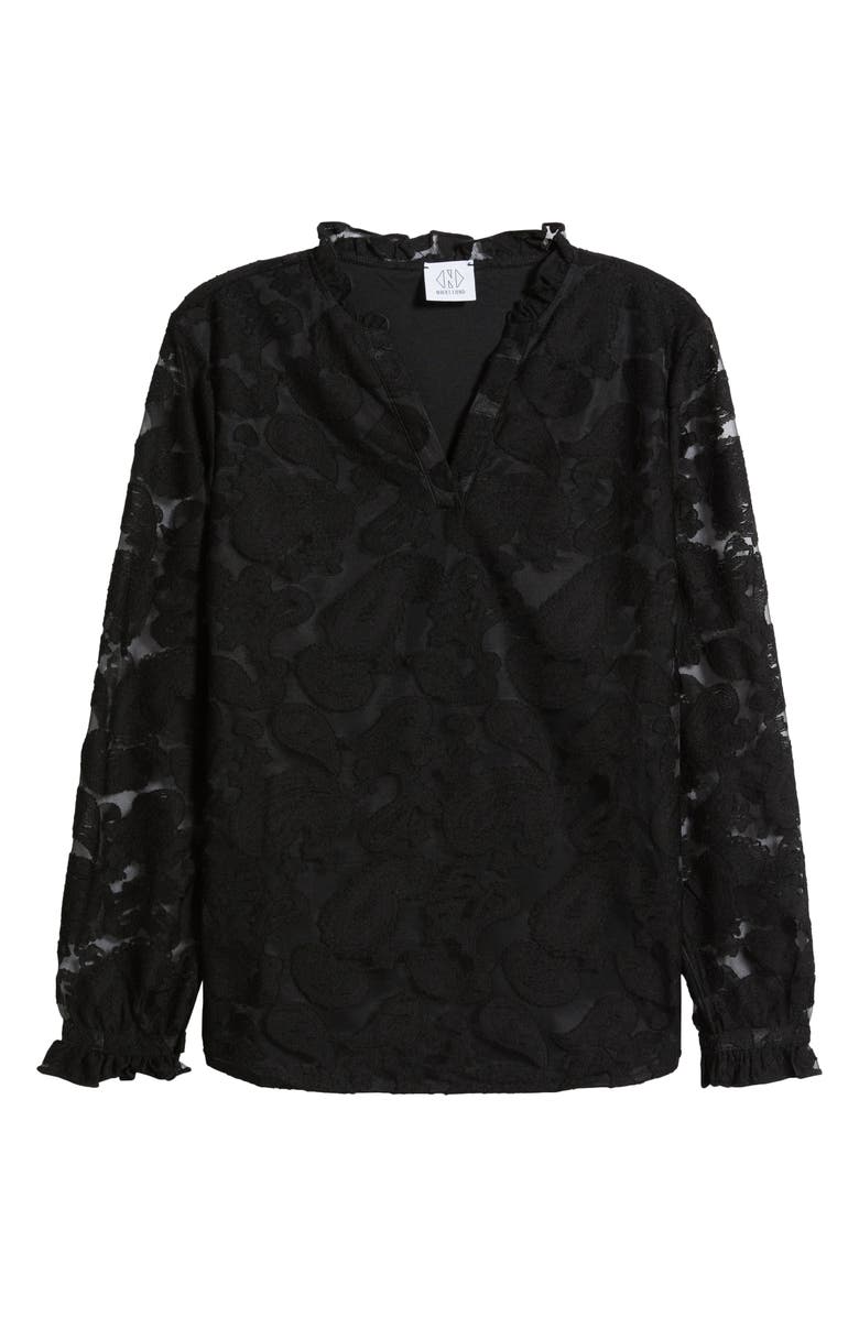 NIKKI LUND Kang Lace Appliqué Split Neck Top, Alternate, color, Black