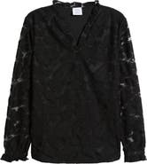 NIKKI LUND Kang Lace Appliqué Split Neck Top