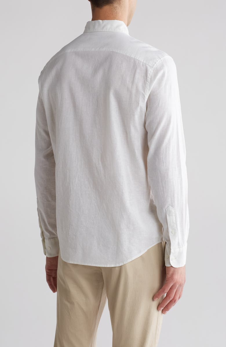 Original Penguin Linen Blend Woven Solid Button-Down Shirt, Alternate, color, Bright White