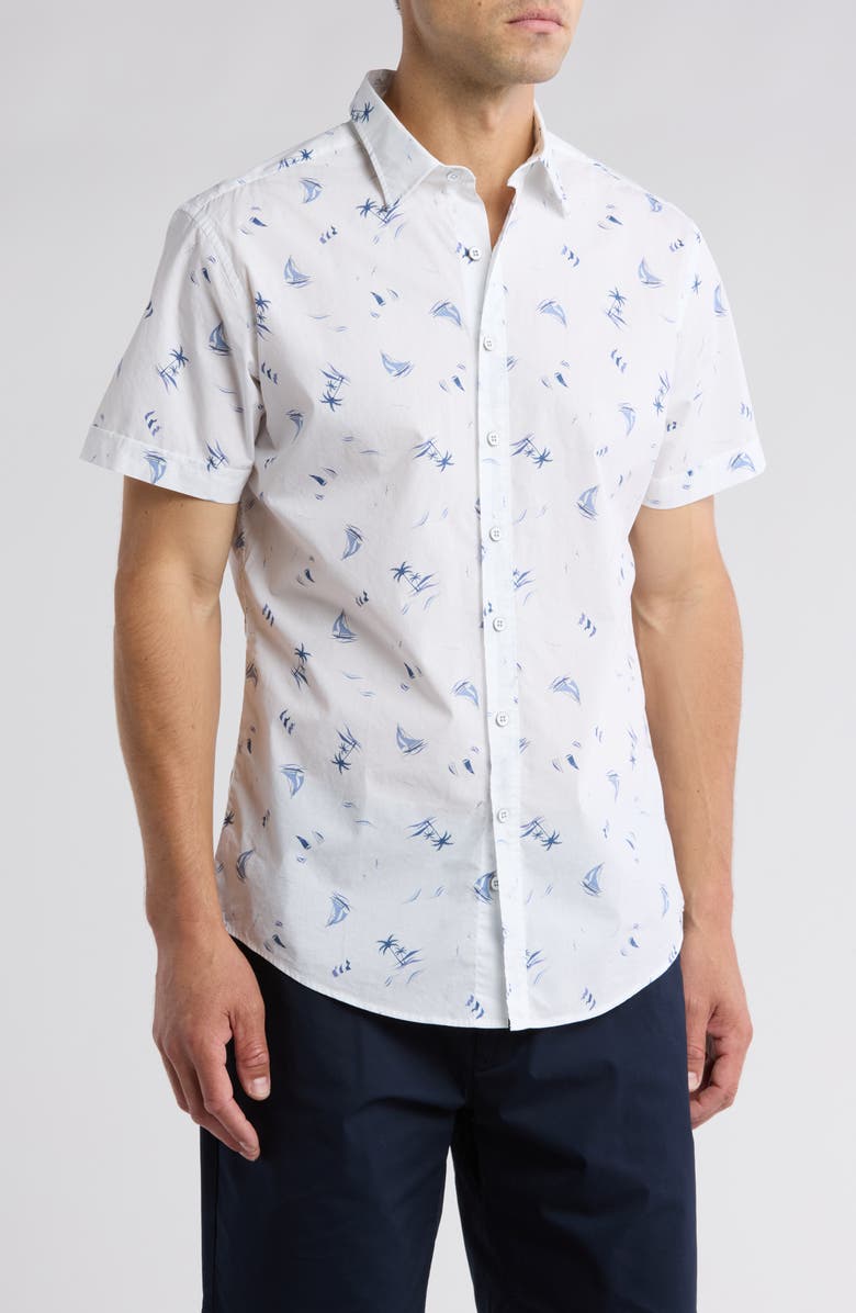 Rodd & Gunn Forest Estate Print Cotton Short Sleeve Button-Up Shirt, Main, color, White/ Blue