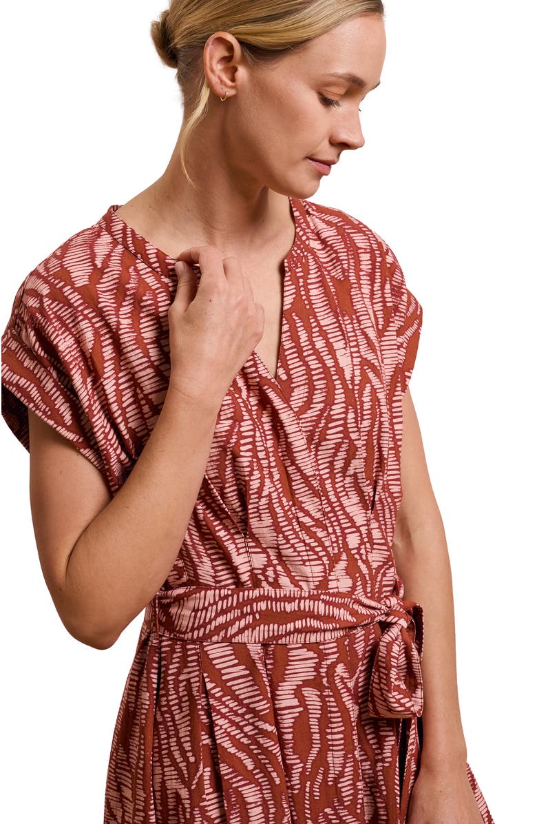 Celtic & Co. Tie Waist Relaxed V-Neck Midi Dress, Alternate, color, Pink Wavy Animal