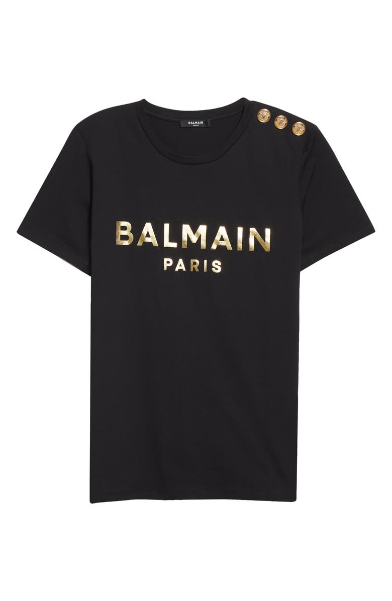 Balmain Button Shoulder Metallic Logo Graphic Tee, Alternate, color,
