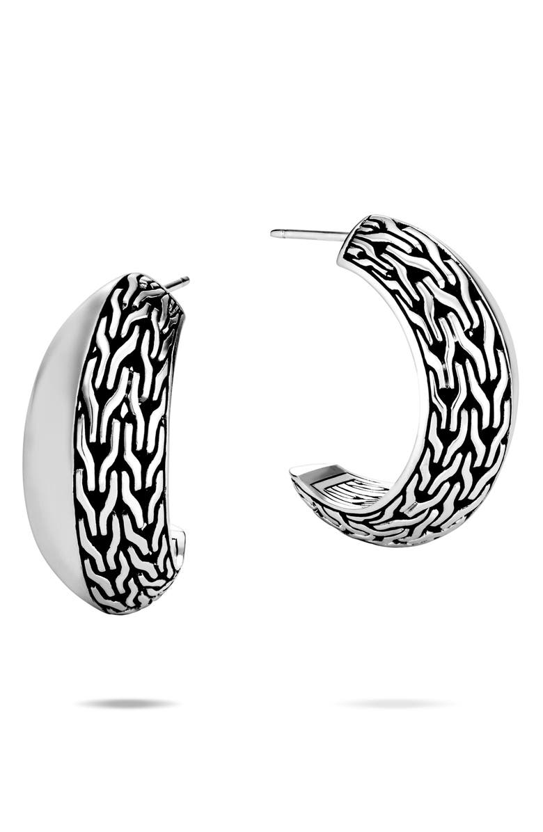 John Hardy Classic Chain Knife Edge Hoop Earrings, Main, color, Silver