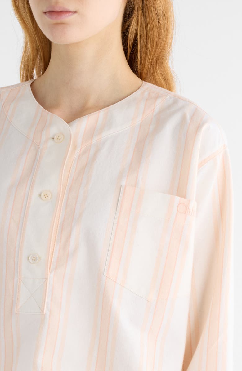 Chloé Soft Stripe Organic Cotton Crop Shirt, Alternate, color, White Pink