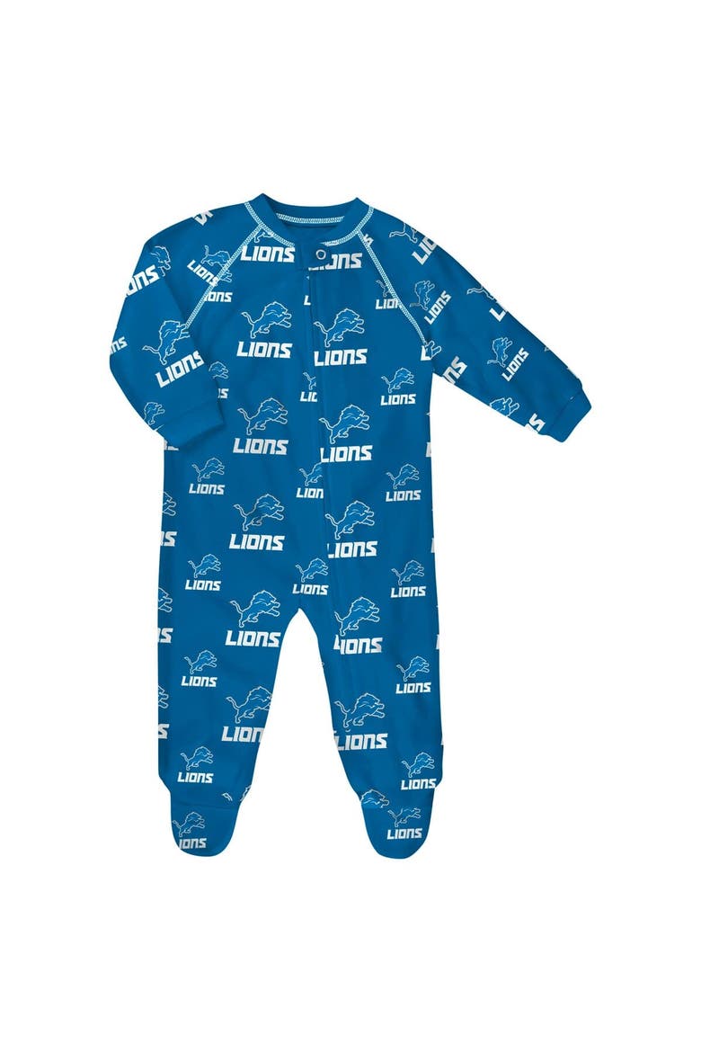 Newborn & Infant Blue Detroit Lions Allover Print Raglan Full-Zip Sleeper, Main, color, Blue