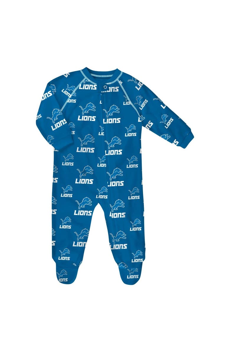 Outerstuff Newborn & Infant Blue Detroit Lions Allover Print Raglan Full-Zip Sleeper, Main, color, 