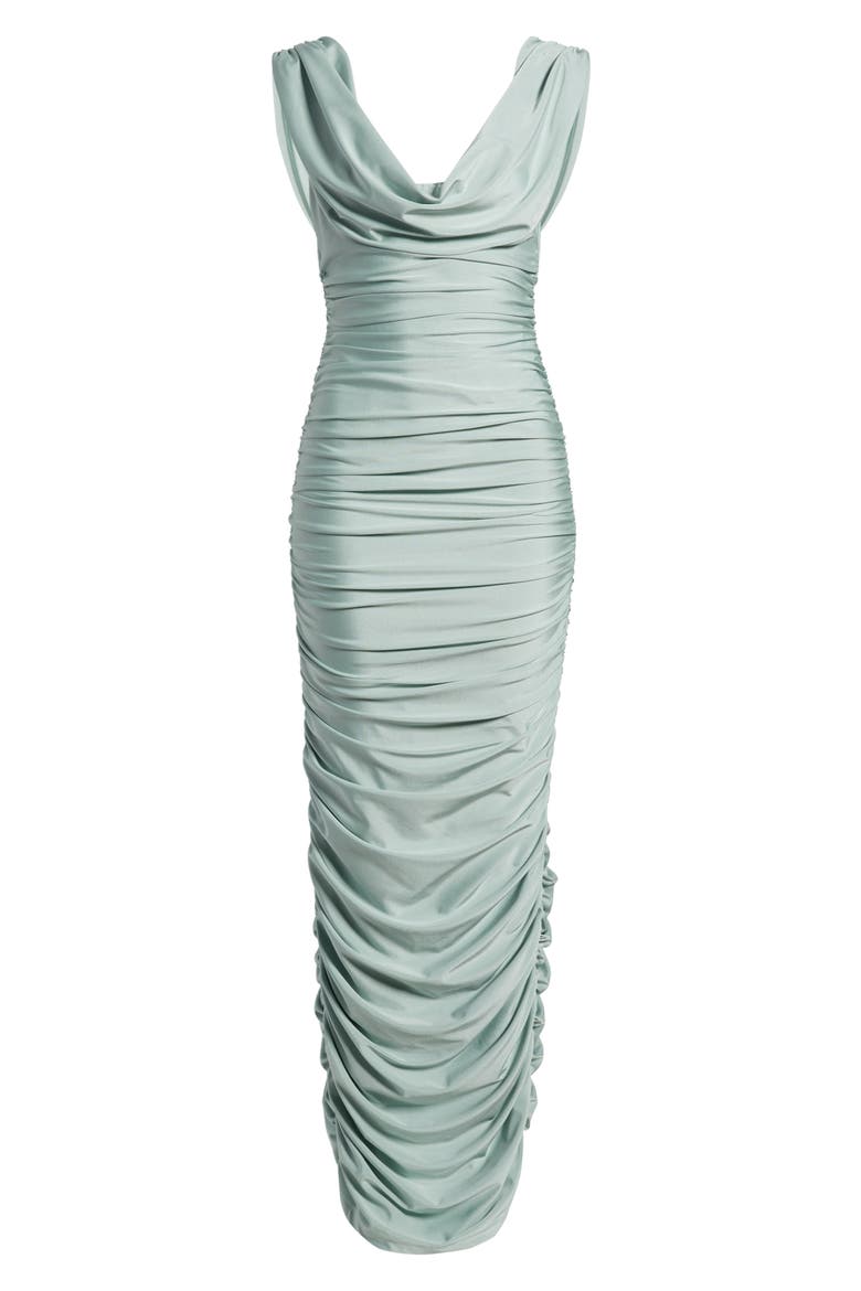 Evangeline Ruched Satin Gown, Alternate, color, CREME DE MENTHE