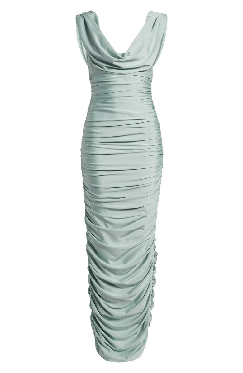Black Halo Evangeline Ruched Satin Gown, Alternate, color, Creme De Menthe