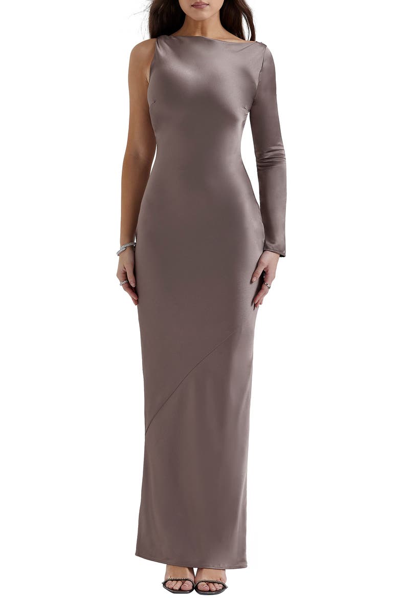 Catiana Asymmetric Satin Cocktail Dress, Main, color, PEBBLE GREY