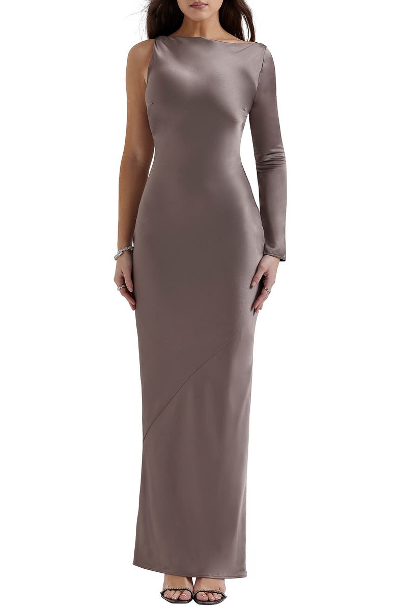 HOUSE OF CB Catiana Asymmetric Satin Cocktail Dress, Main, color, Pebble Grey