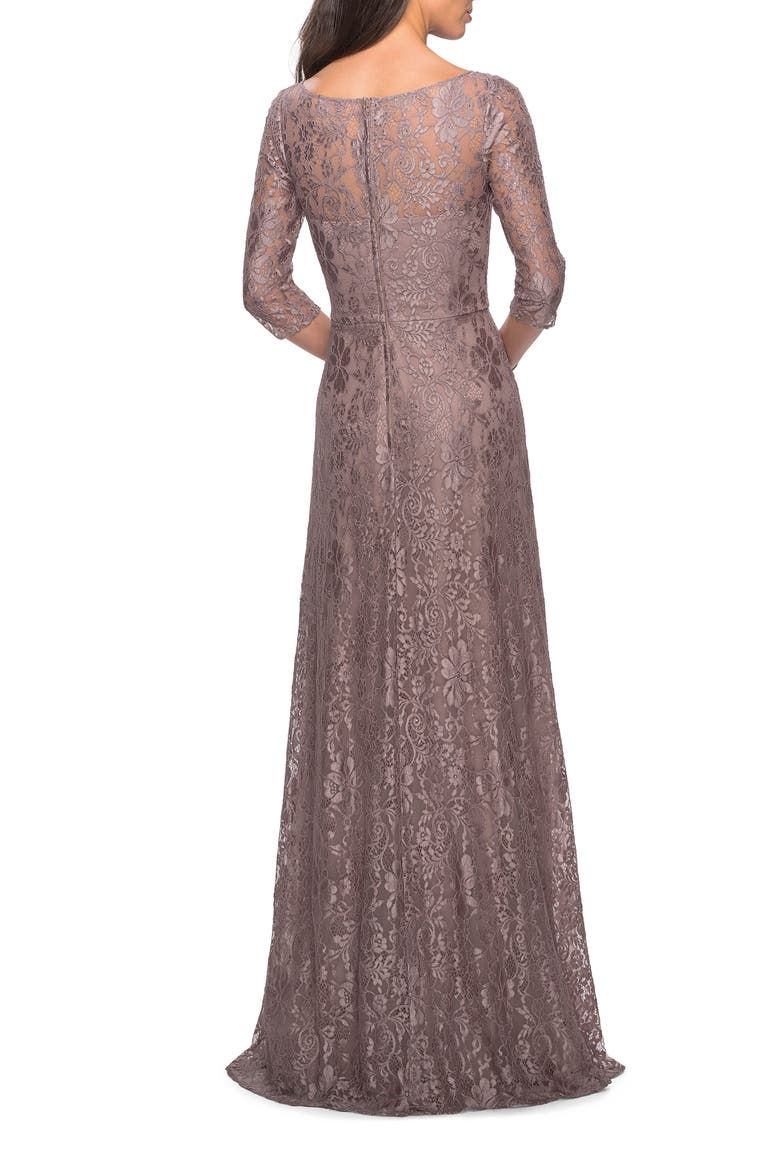 Long Lace Dress with Empire Waist and 3/4 Sleeves, Alternate, color, Cocoa