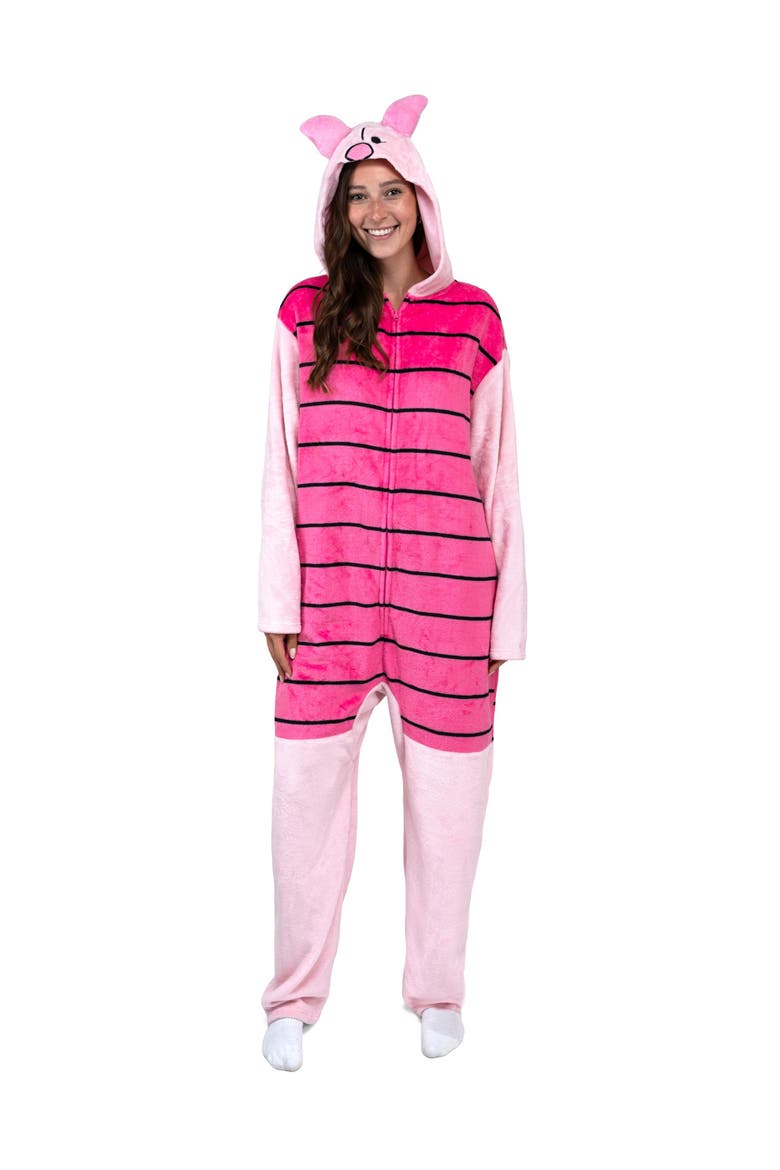 Winnie the Pooh Fleece Hooded Coverall, Main, color, Piglet Stripe Pink