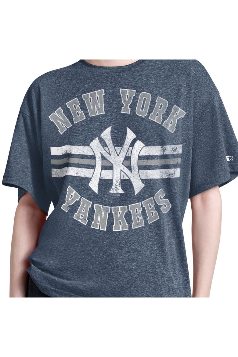 Women's Starter  Navy New York Yankees Jump Shot Boyfriend Tri-Blend T-Shirt, Alternate, color, Navy
