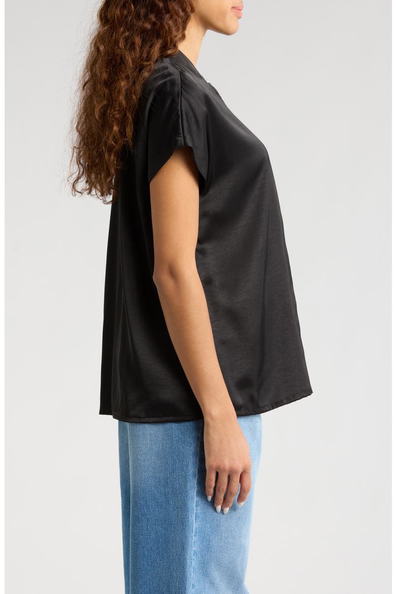 Women's Short Sleeve Satin Maternity Shell Top with Concealed Nursing Zip, Alternate, color, BLACK