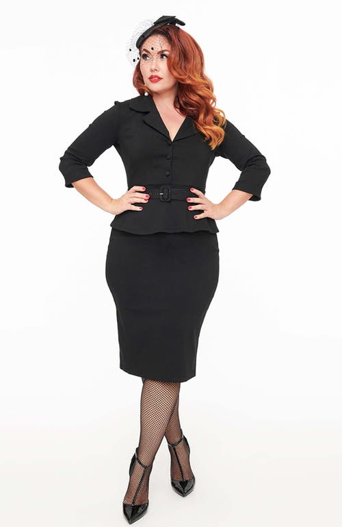 Unique Vintage Peplum Cooper Suit Pencil Dress In Black