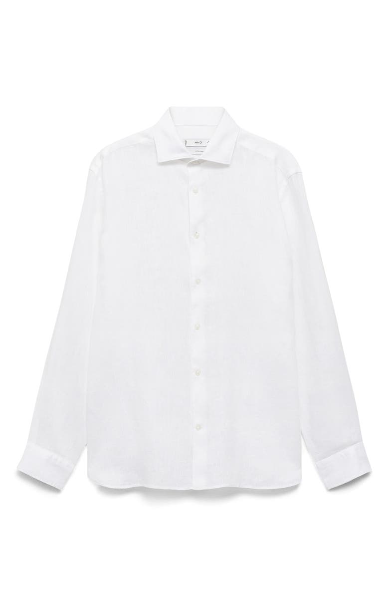 MANGO Slim Fit Linen Button-Up Shirt, Alternate, color, White
