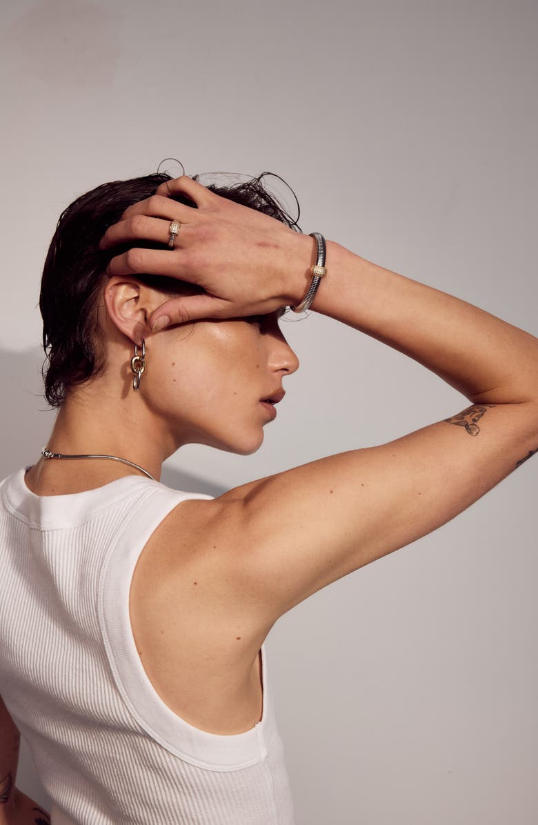 Luv AJ Two-Tone Link Drop Huggie Hoop Earrings, Alternate, color, 