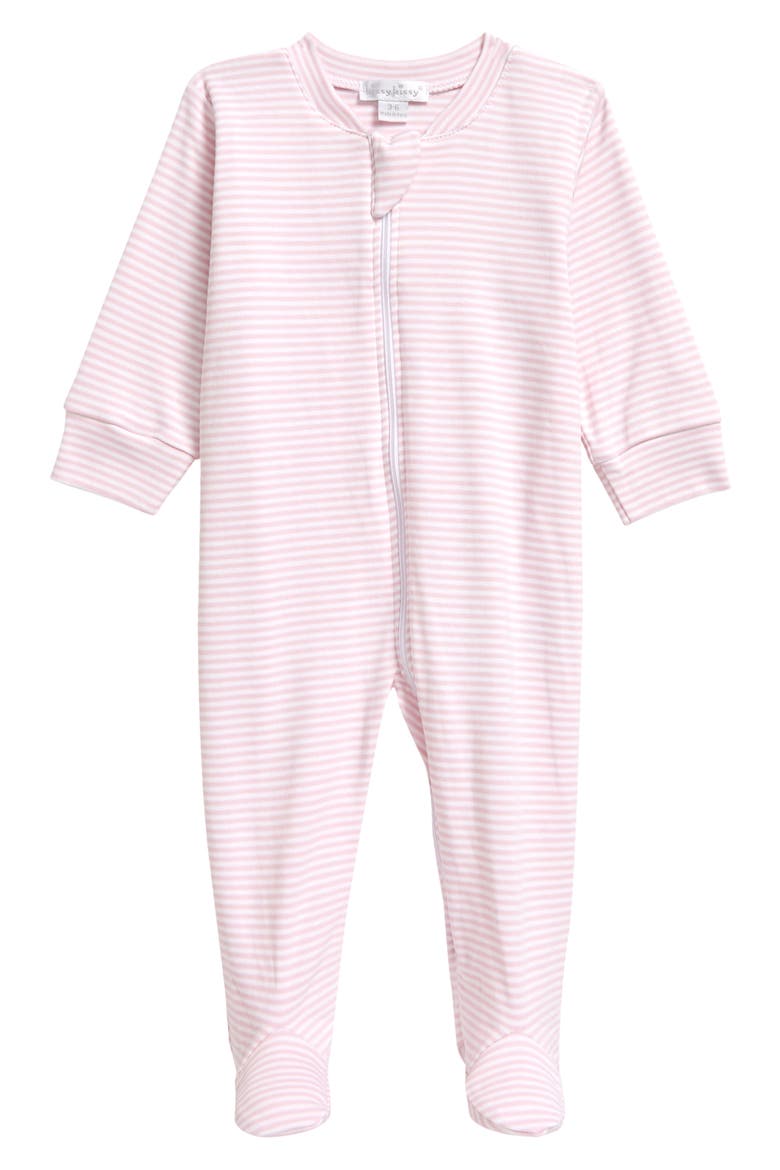 Simple Stripes Zip Footie, Main, color, PINK